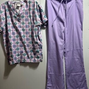 Purple and Patterned Women's Scrub Set